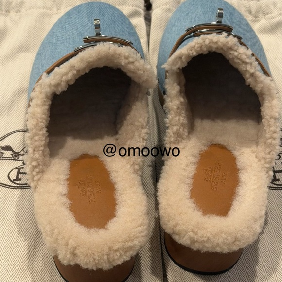 Hermes Calotta Wood Mule Clogs Size 38 - Denim / Rare - Picture 2 of 12